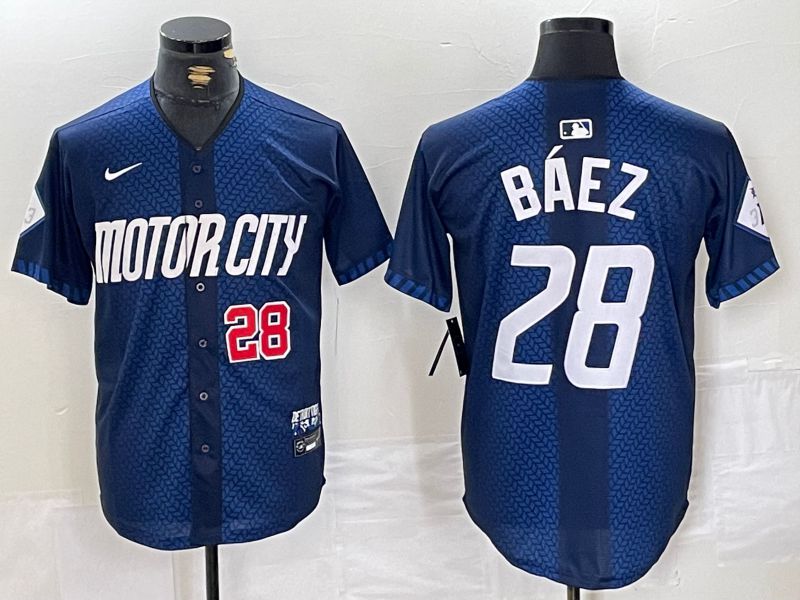 Men Detroit Tigers 28 Baez Blue City Edition Nike 2024 MLB Jersey style 1